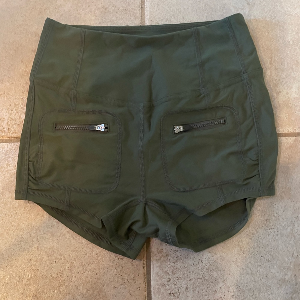 Green free people work out shorts